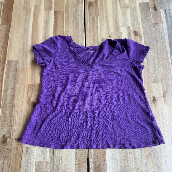Eileen Fisher Purple Linen V-Neck Tee M - Picture 1 of 5